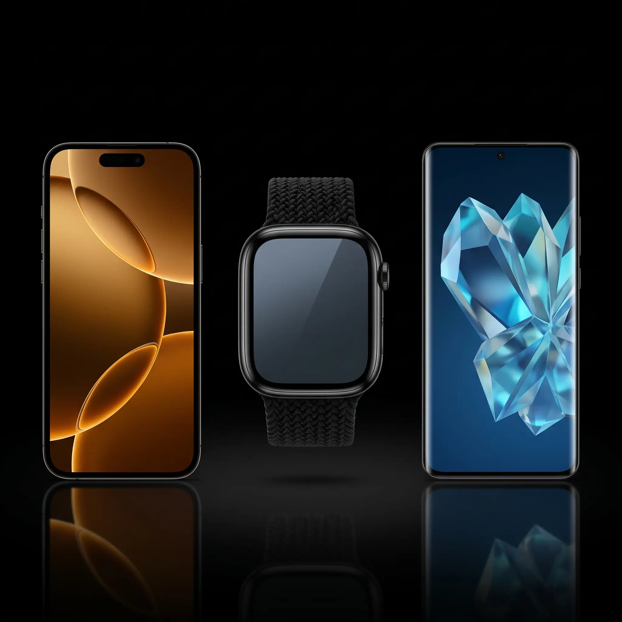 GALUXE Watch 10 Air beside an iPhone and an Android phone